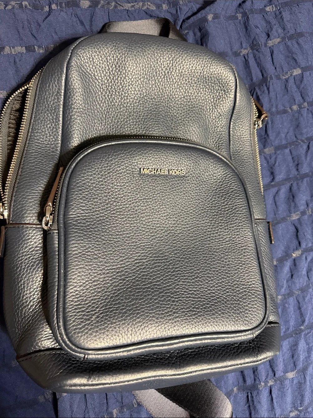 Michael Kors Men's Dark Blue Pebbled Leather Backpack